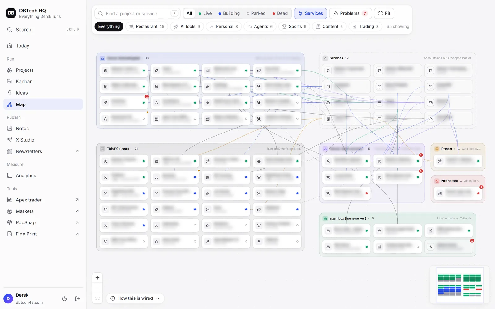 DBTech HQ Map screen, with private details blurred
