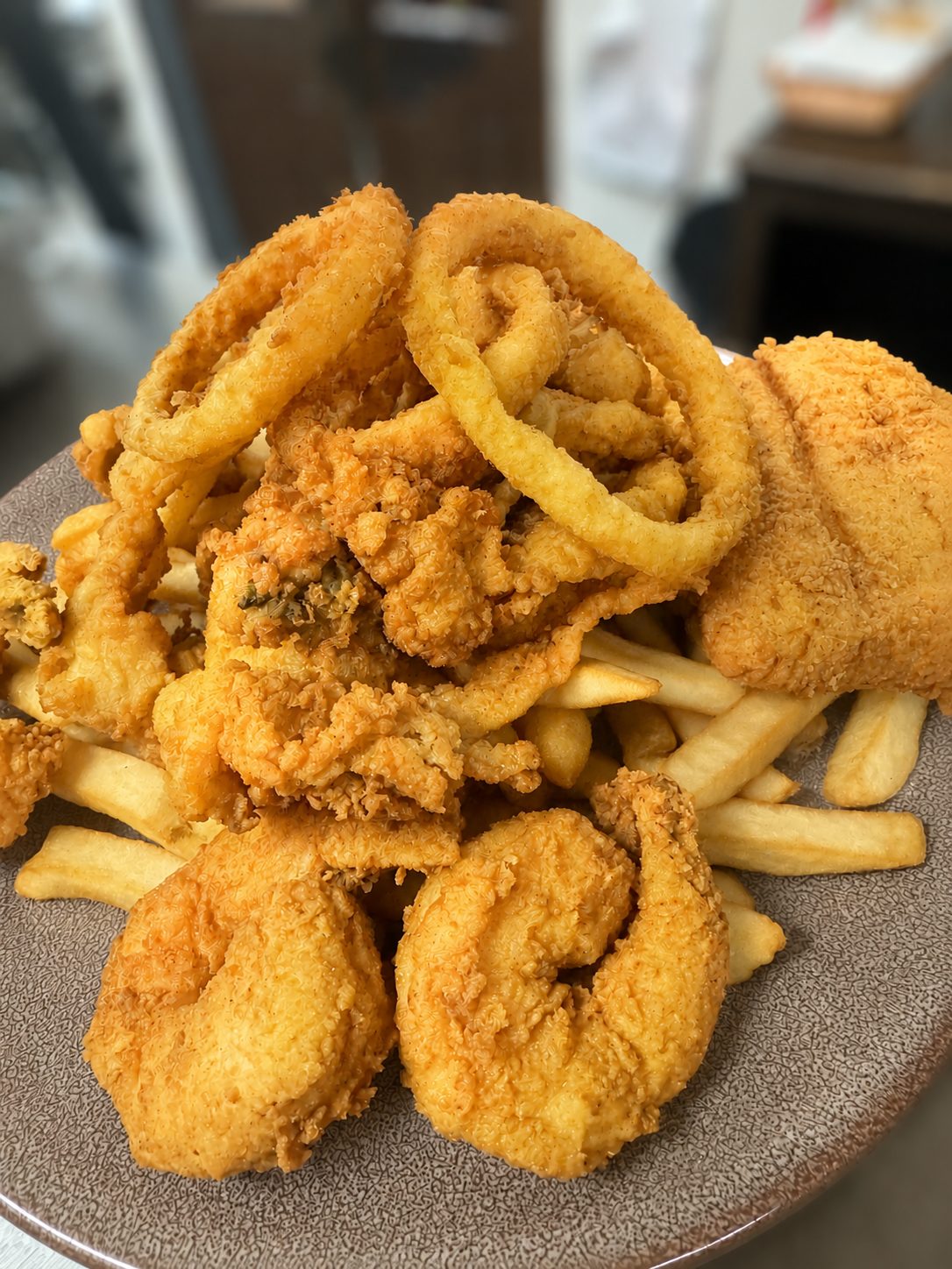 The fisherman's platter, fried seafood and fries