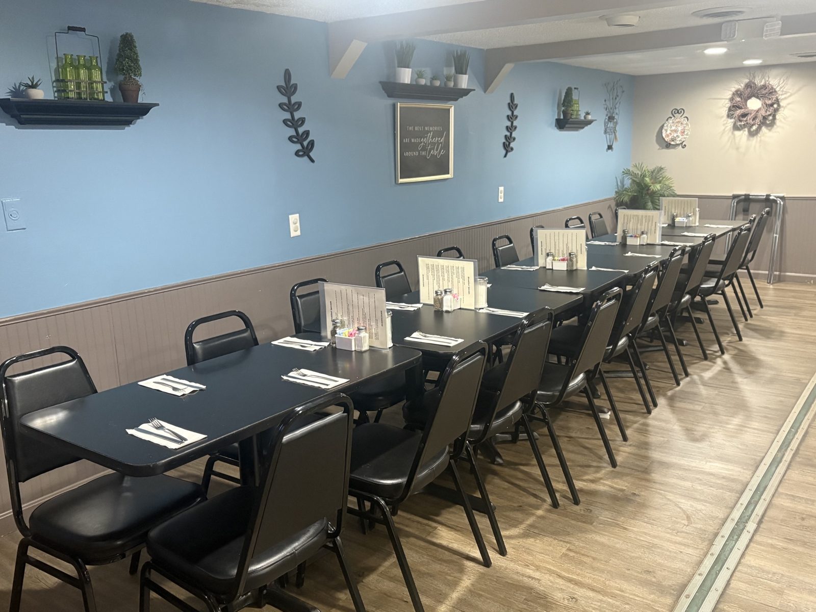 The dining room set and ready for a gathering